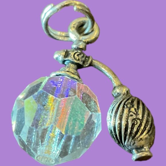 Vintage 925 Silver Crystal Perfume Bottle Charm Pendant Charm Art Deco Design - Picture 3 of 9